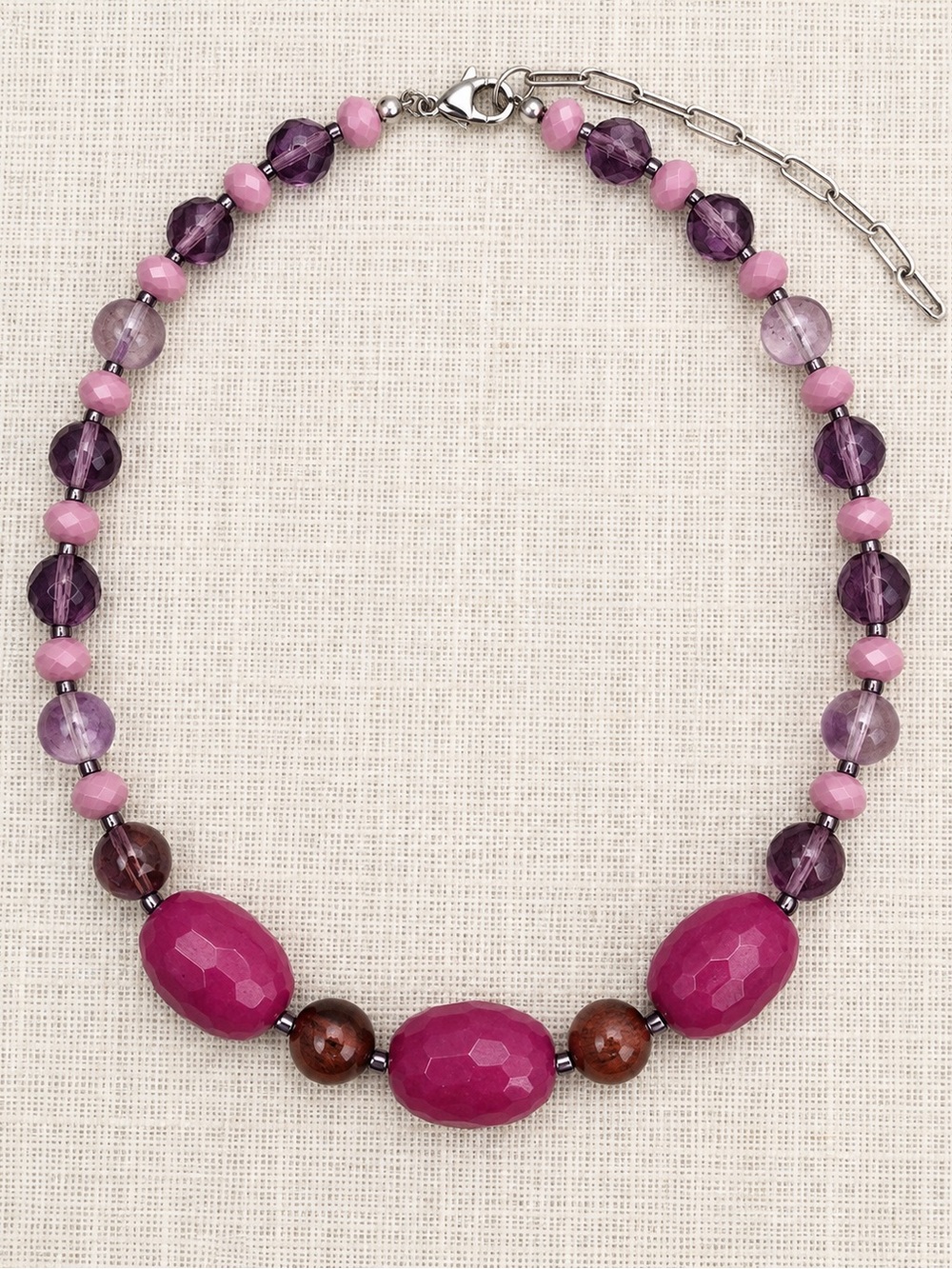 🆕❤️ Magenta Agate & Amy Crystal Semi Precious Necklace
